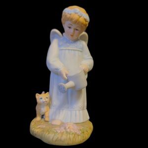 Home Interior Gifts "Gardening" Angel Porcelain‎ Figurine with Cat  #14065-99